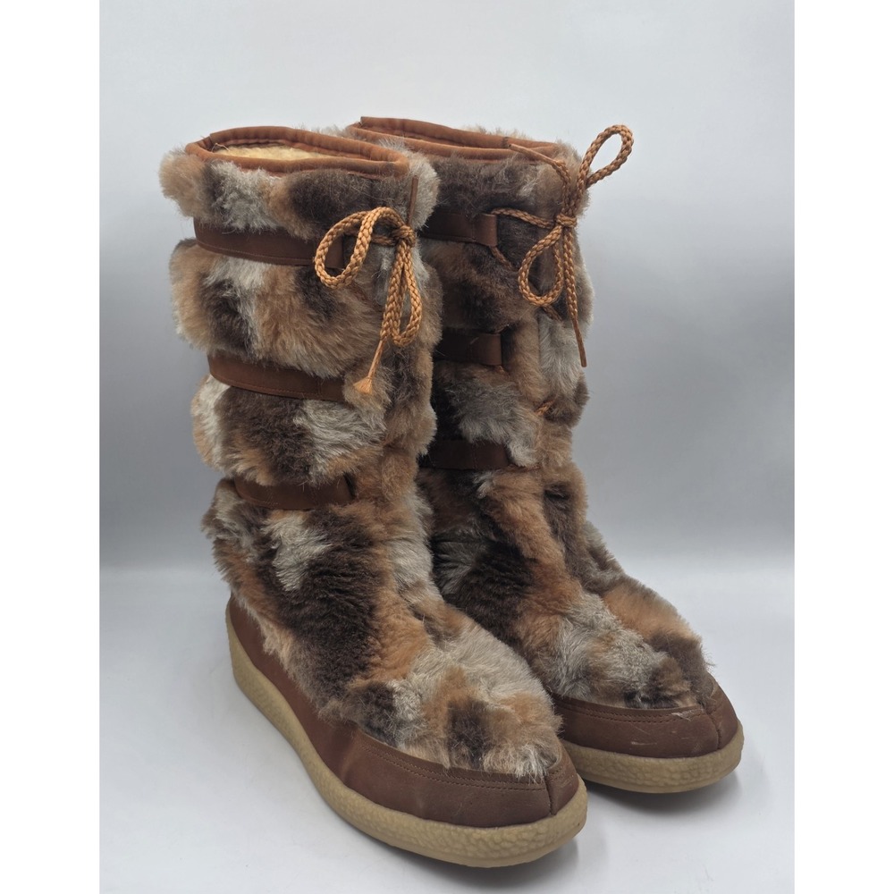 Snowland Vintage Yodelers 70s Brown Suede Faux Fur Snow Boots Womens 9